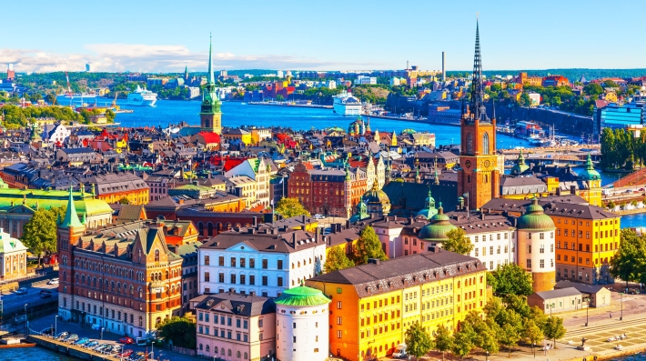 Buildings on the waterfront in Stockholm, Sweden.